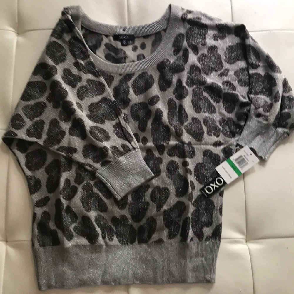 XOXO dolman animal print metallic sweater NWT L
